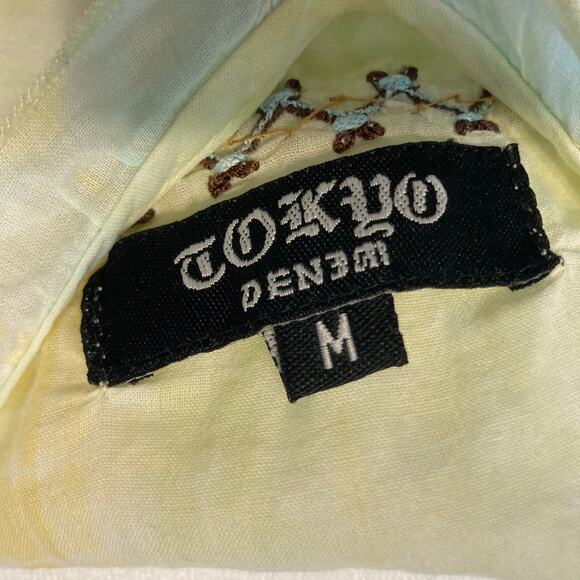 Vintage Y2K Tokyo Denim Bank Yellow Silk Hippie Embroidery Bead Tank Blouse Top - Picture 11 of 12